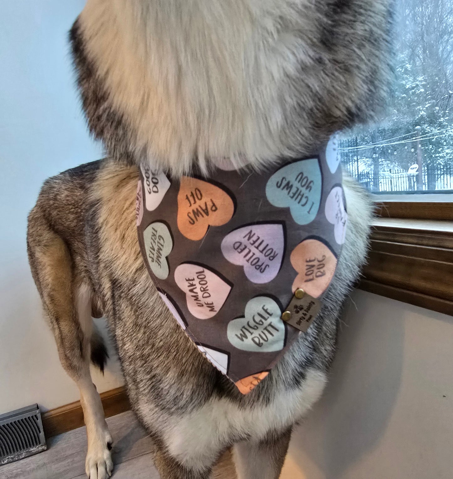 Neutral Candy Hearts| Corduroy Scrunchie Dog Bandana | Reversible, Stylish, Handmade Pet Accessory