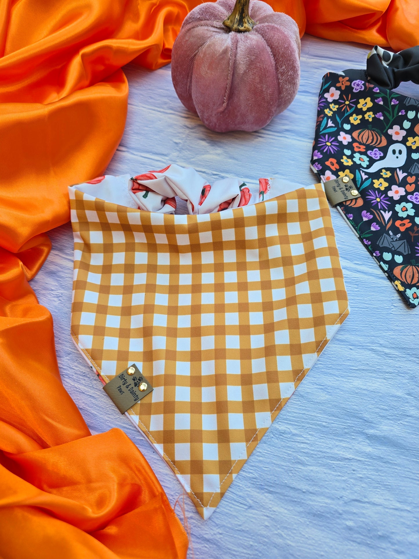 Pumpkin Toss| Plaid Reversible Scrunchie Dog Bandana
