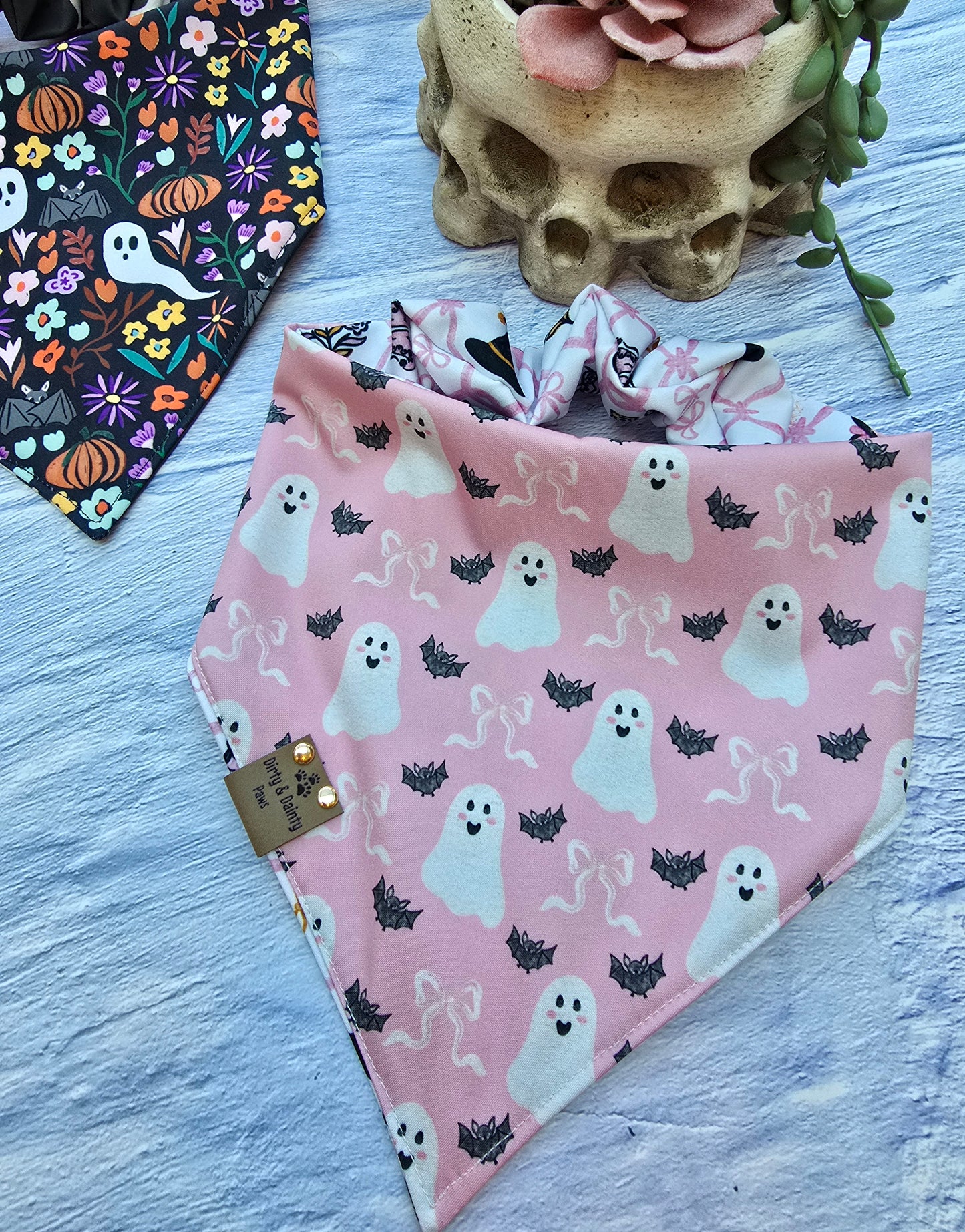 Witch Cottage/Sweet Ghost Reversible Scrunchie Dog Bandana