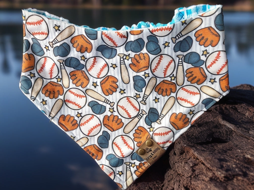 Ball Game/ Blue Plaid or Black classic bandana Reversible Scrunchie Dog Bandana