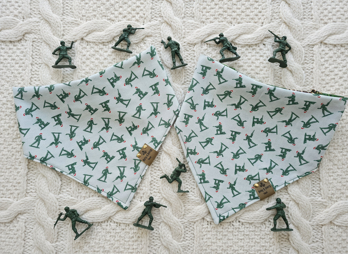 Toy Soldier| Stripes| Pinecone Cozy Cotton|Toy Soldier & Pinecone Reversible Dog Bandana