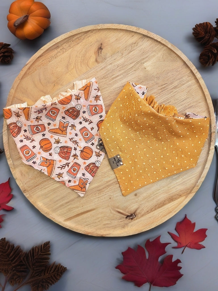 Cozy Fall| Stripes| Polka Dots Cozy Cotton Reversible Scrunchie Dog Bandana