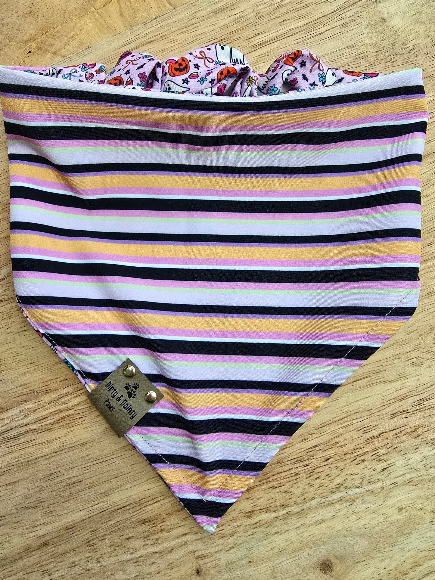 Cutesy Ghosts| Halloween Stripe ZoomieProof™ Reversible Scrunchie Bandana