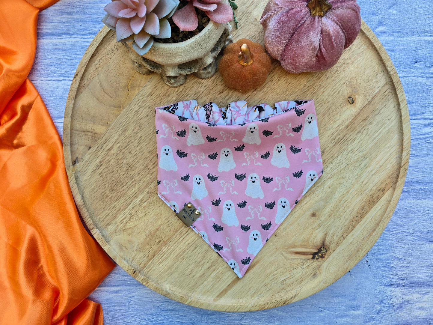 Witch Cottage/Sweet Ghost Reversible Scrunchie Dog Bandana