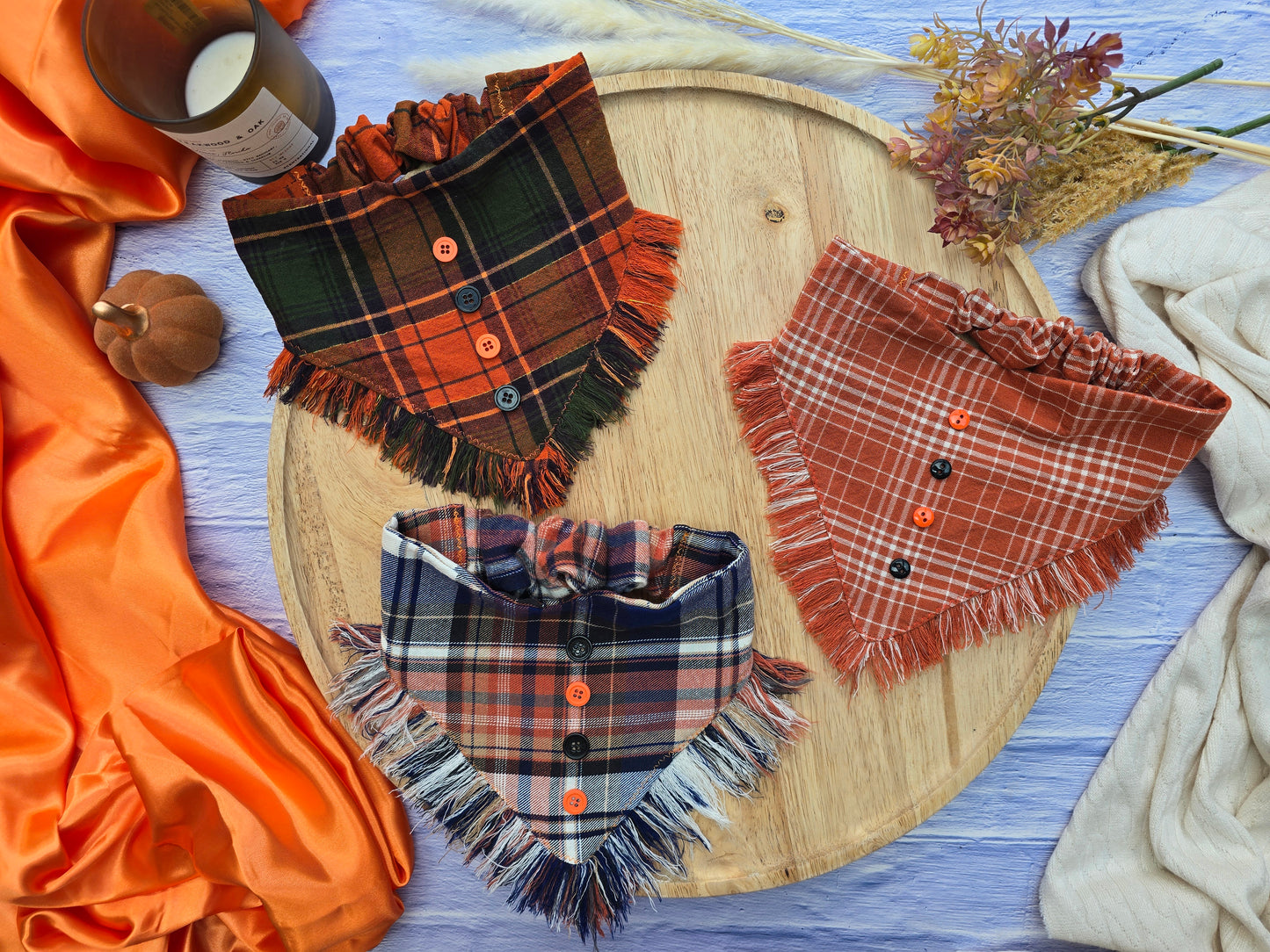 Hand-Fringed Fall Scrunchie Dog Bandanas