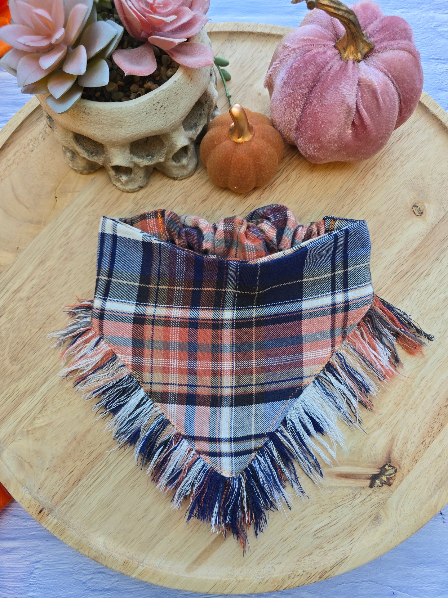 Hand-Fringed Fall Scrunchie Dog Bandanas