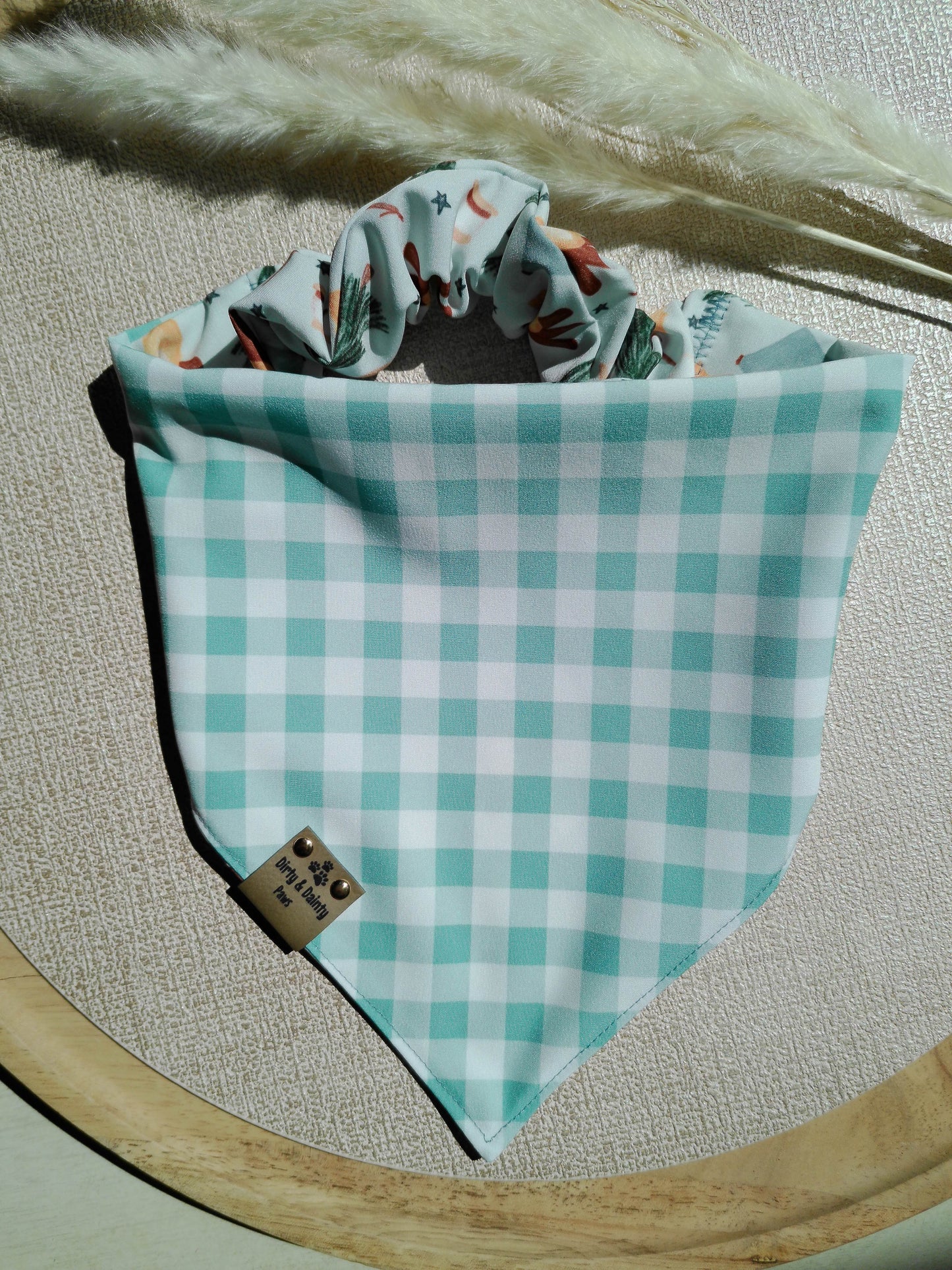Watercolor Camping| Gingham ZoomieProof™ Reversible Scrunchie Dog Bandana