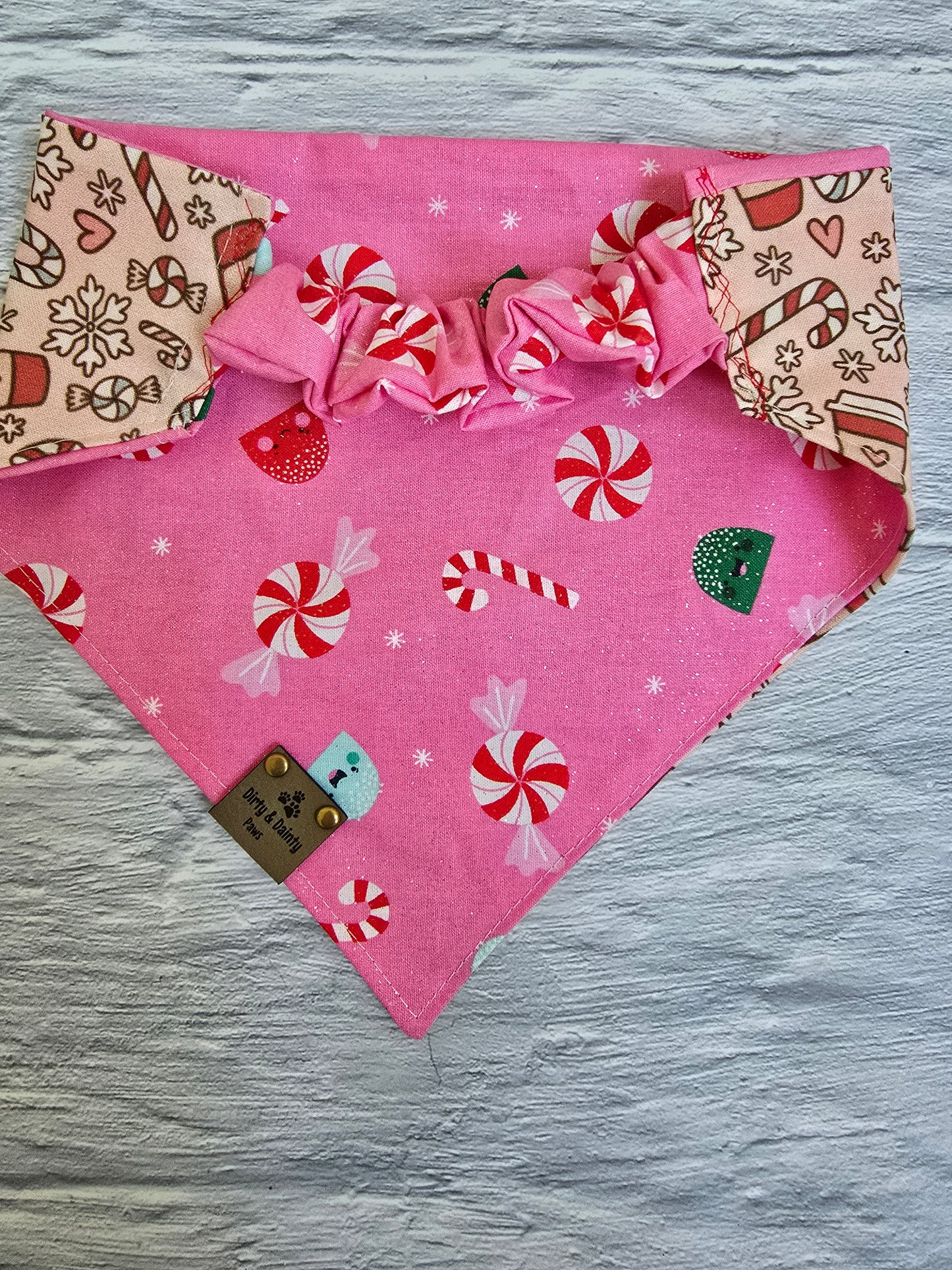 Christmas Coffee & Candy Canes | Candies Reversible Scrunchie Dog Bandana