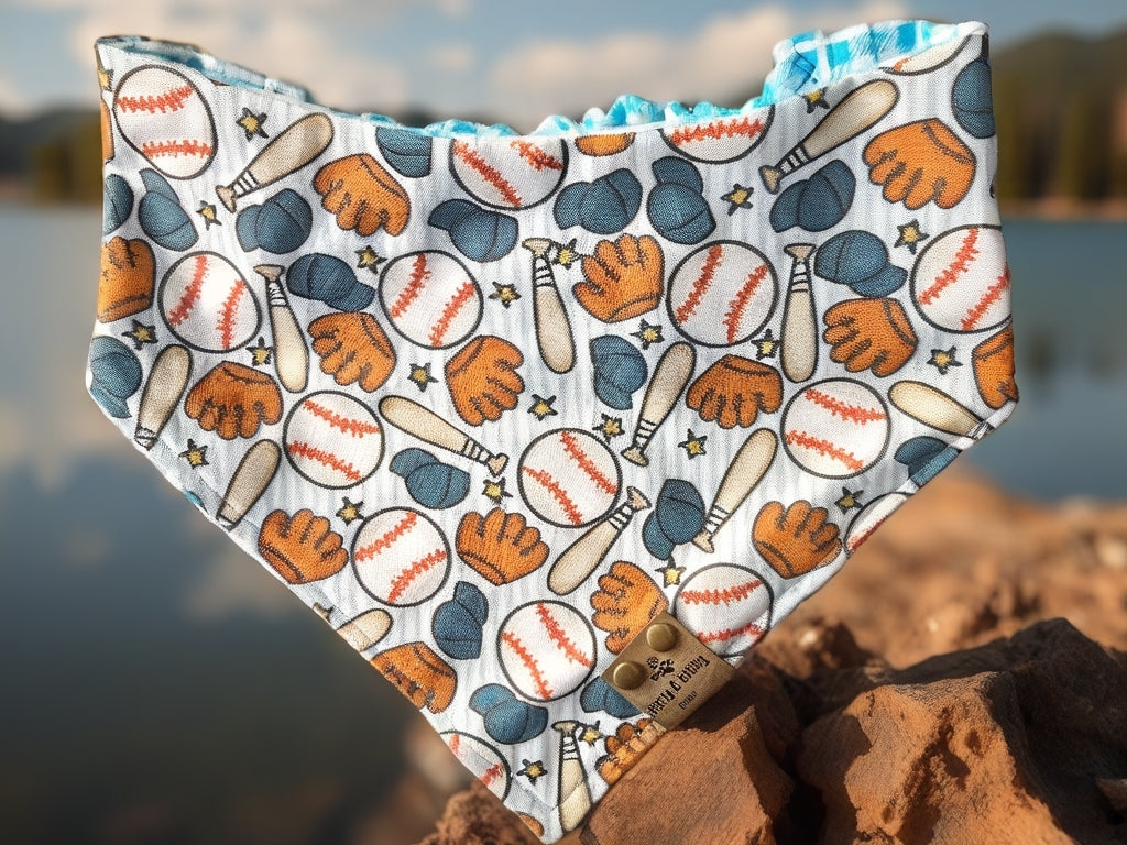 Ball Game/ Blue Plaid or Black classic bandana Reversible Scrunchie Dog Bandana