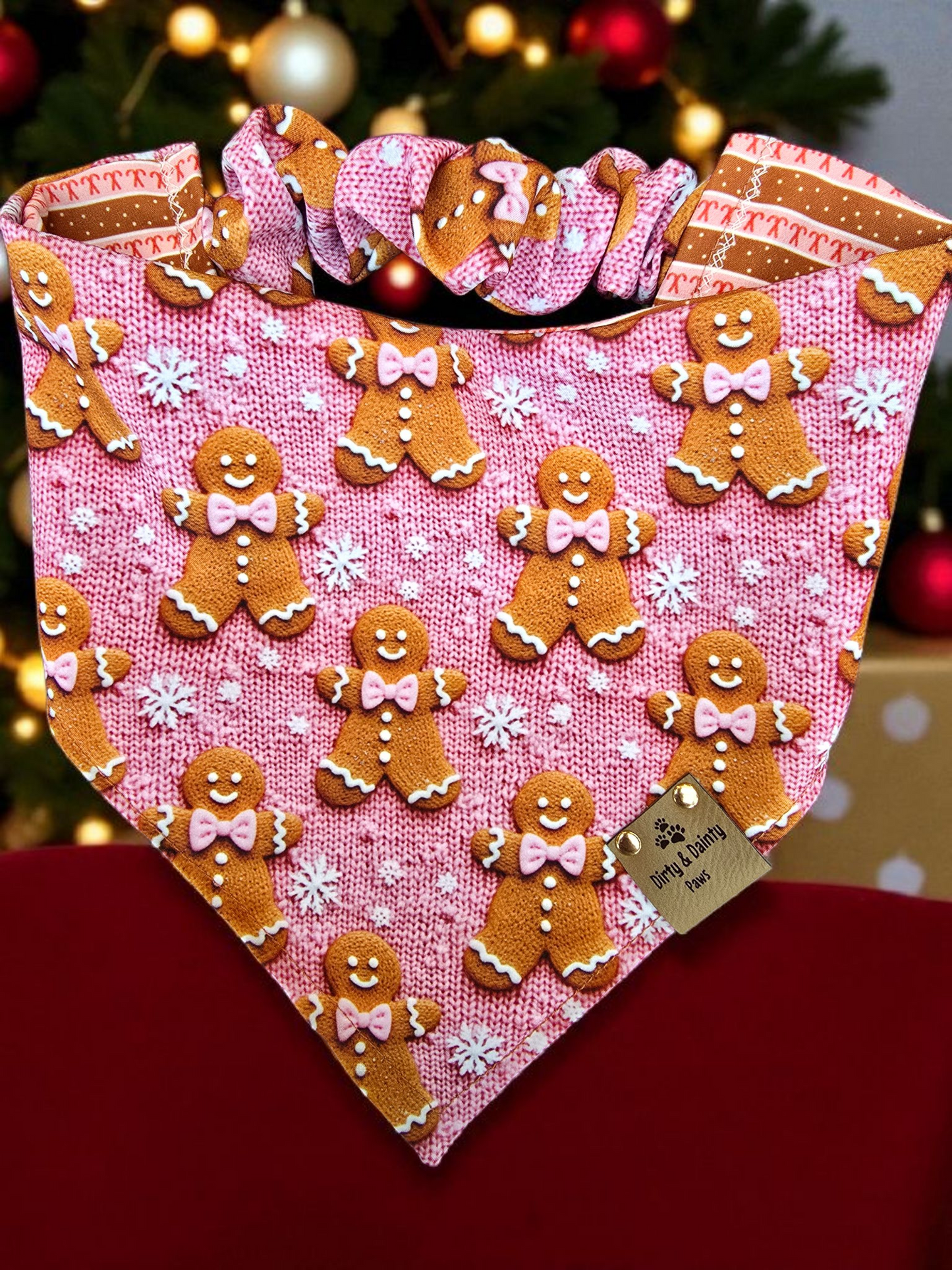 3D embroidered Gingerbread Man and Candy Canes dog bandana 