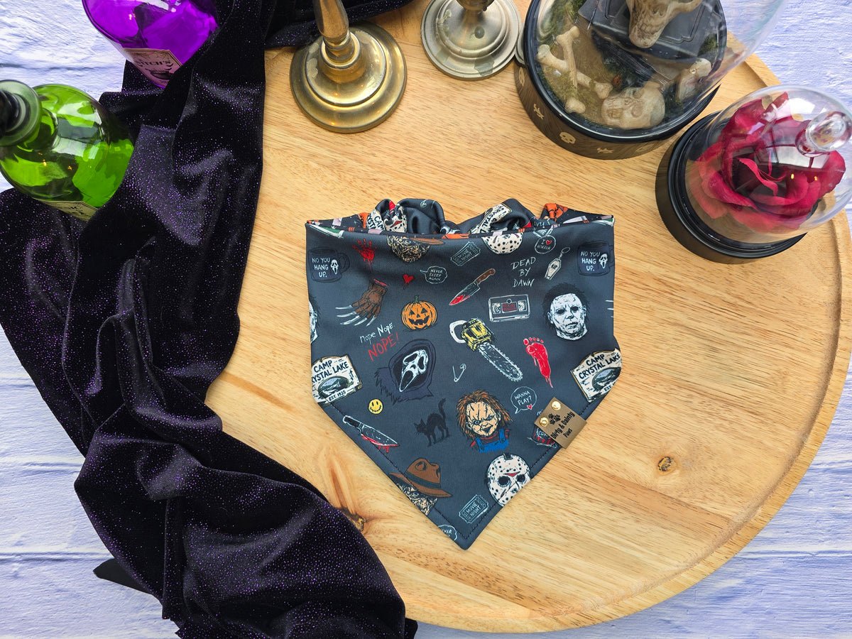 Retro Horror Characters| Horror Weapons Activewear Reversible Scrunchie Dog Bandana