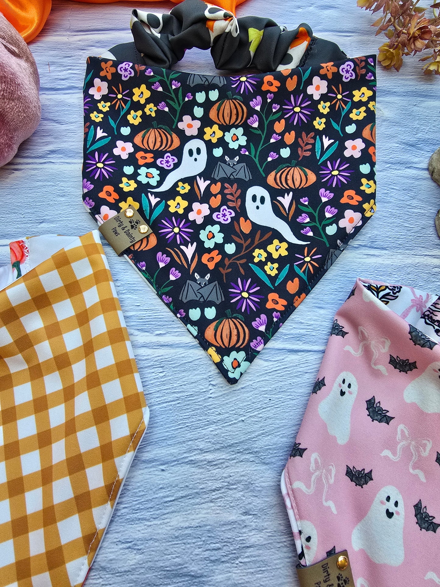 Skull| Spooky Garden Reversible Scrunchie Dog Bandana