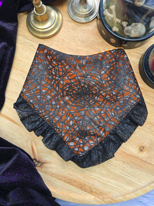 Polka Dots and Lacey Spiderwebs Ruffle Reversible Scrunchie Dog Bandana