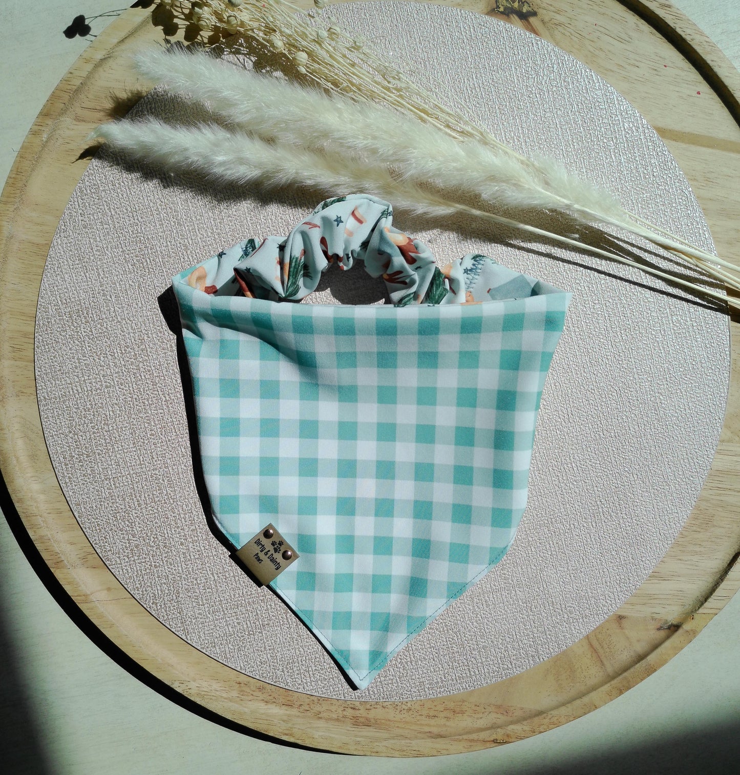 Watercolor Camping| Gingham ZoomieProof™ Reversible Scrunchie Dog Bandana