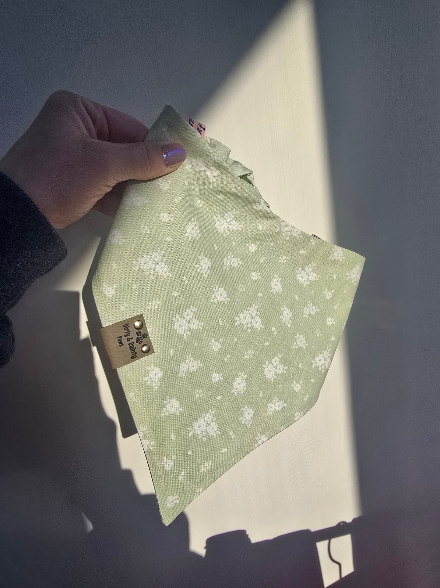 Drinking Buddy Dog Bandana – Reversible Pink or Green Pet Bandana | Cozy Cotton Slip-On Scrunchie Dog Scarf