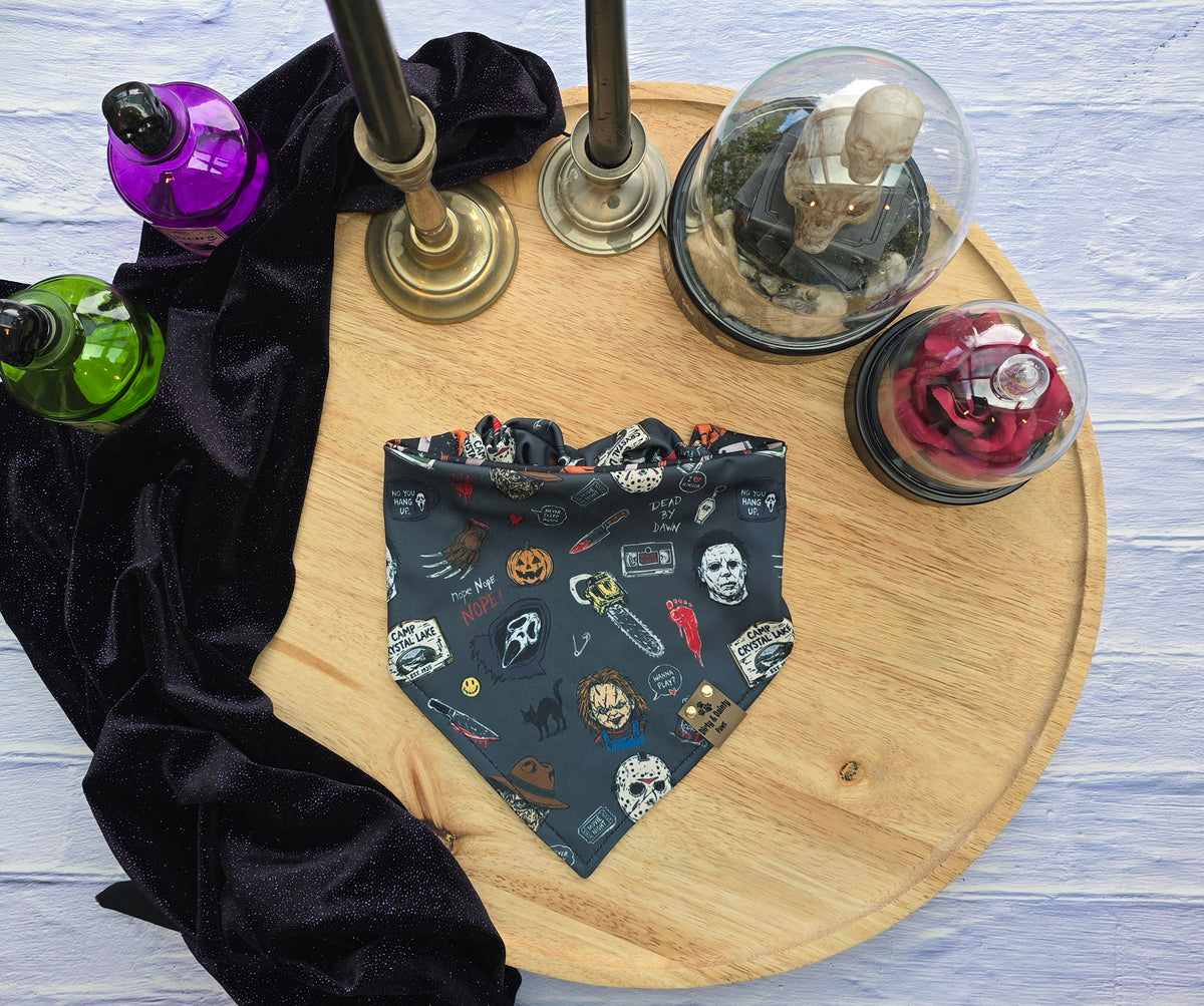 Retro Horror Characters| Horror Weapons Activewear Reversible Scrunchie Dog Bandana