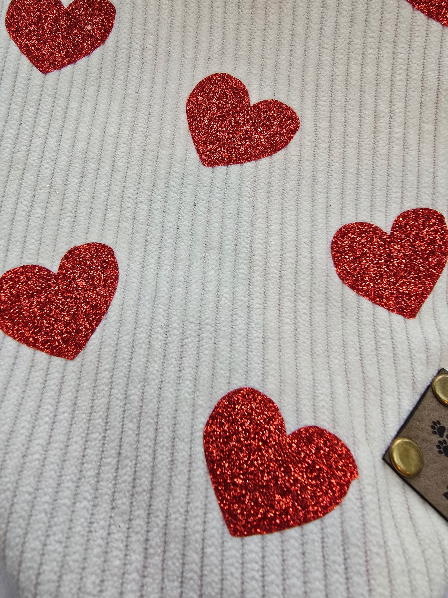 Glitter Hearts Corduroy/ Red and White Hearts Reversible Scrunchie Dog Bandana