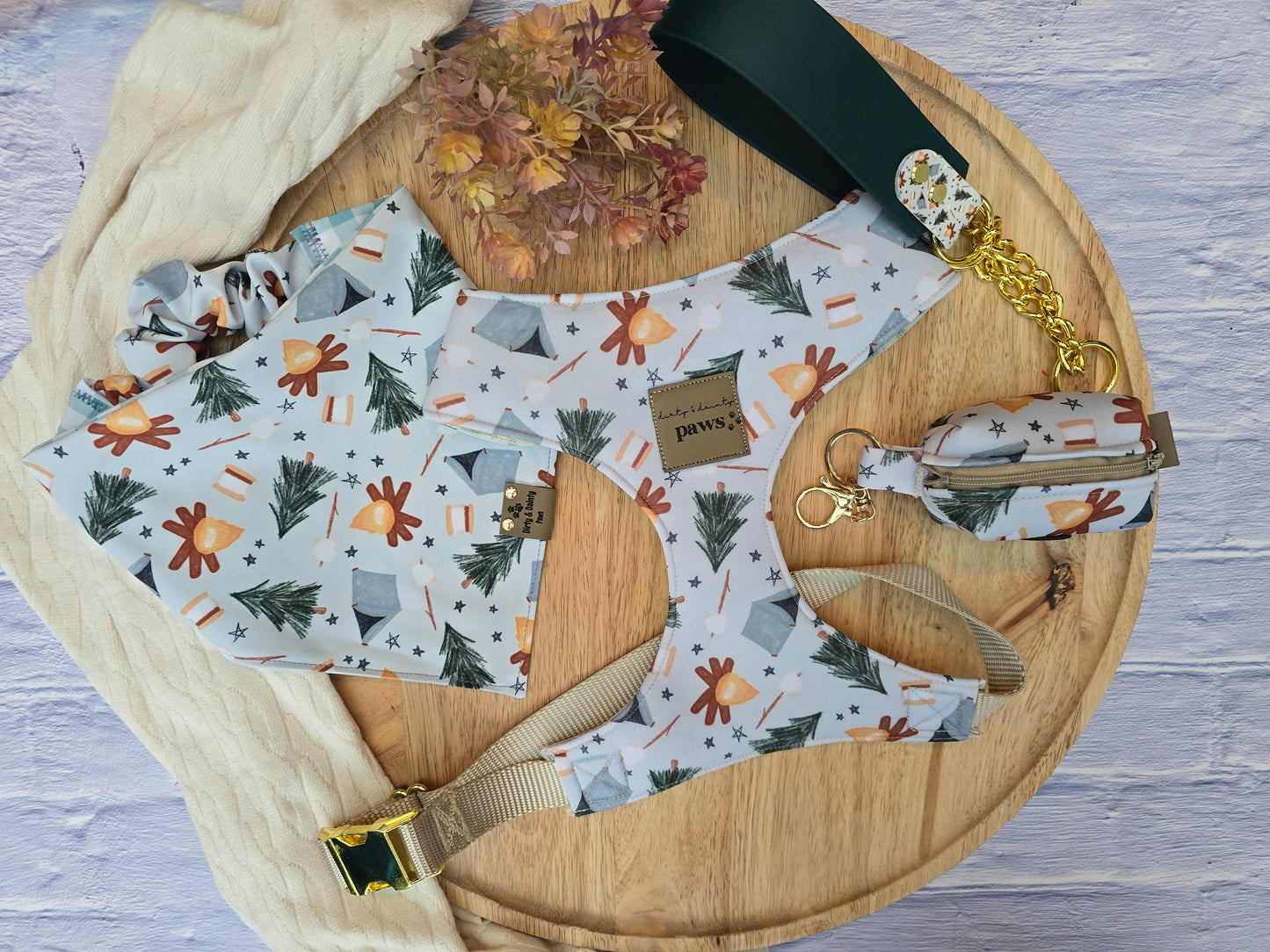 Watercolor Camping| Gingham ZoomieProof™ Reversible Scrunchie Dog Bandana