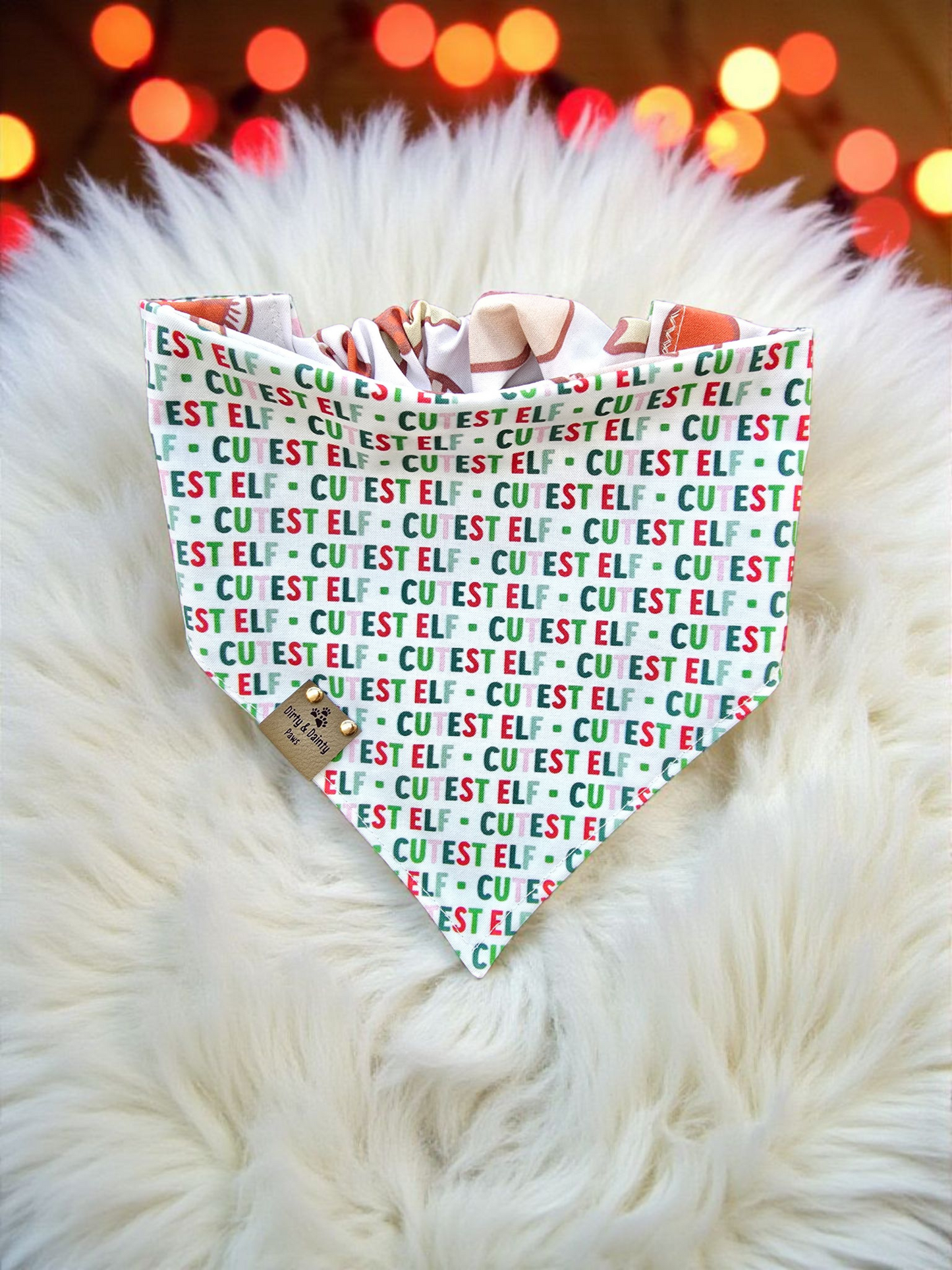 Cutest Elf| Festive Reversible Scrunchie Dog Bandana | Cozy Cotton
