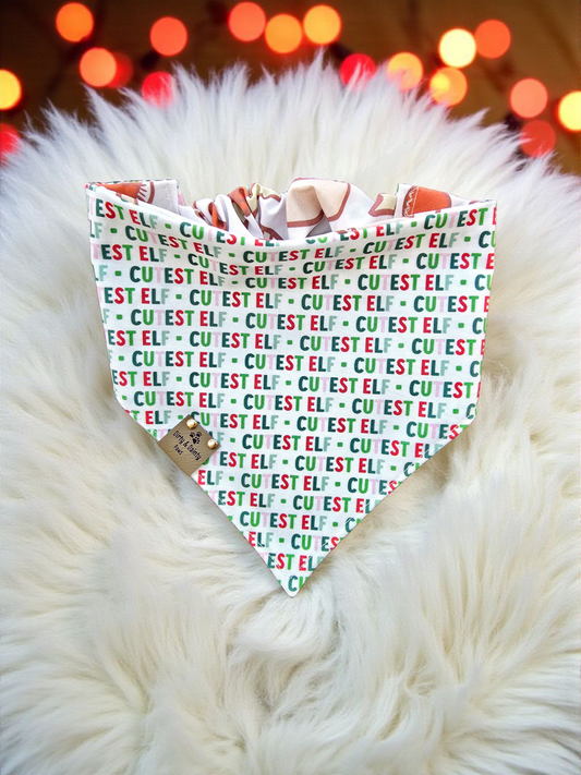 Cutest Elf| Festive Reversible Scrunchie Dog Bandana | Cozy Cotton