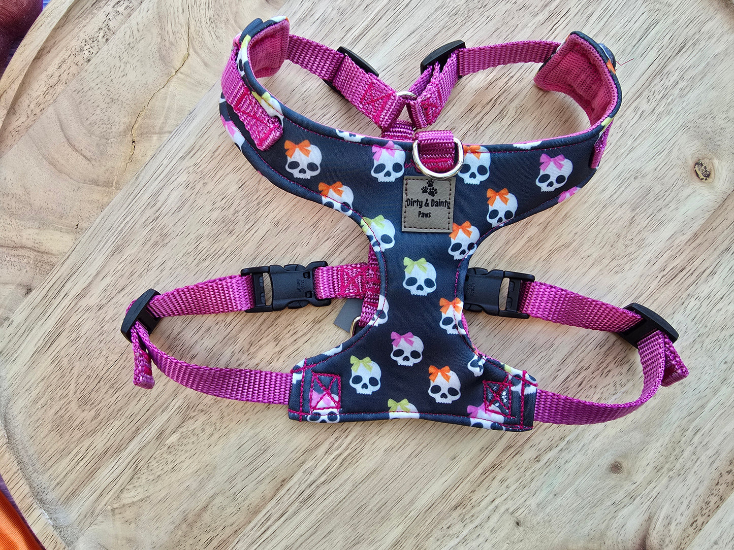 Skulls Adjustable Neoprene Dog Chest Harness | 4-Point Adjustable Walking Harness