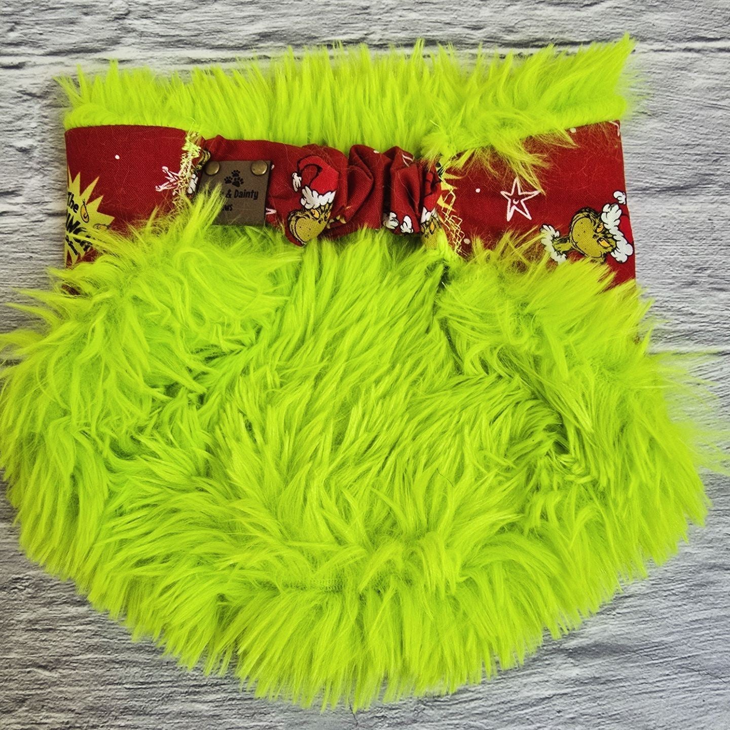 Grinchy Christmas Reversible Scrunchie Dog Bandana with Grinch Trim