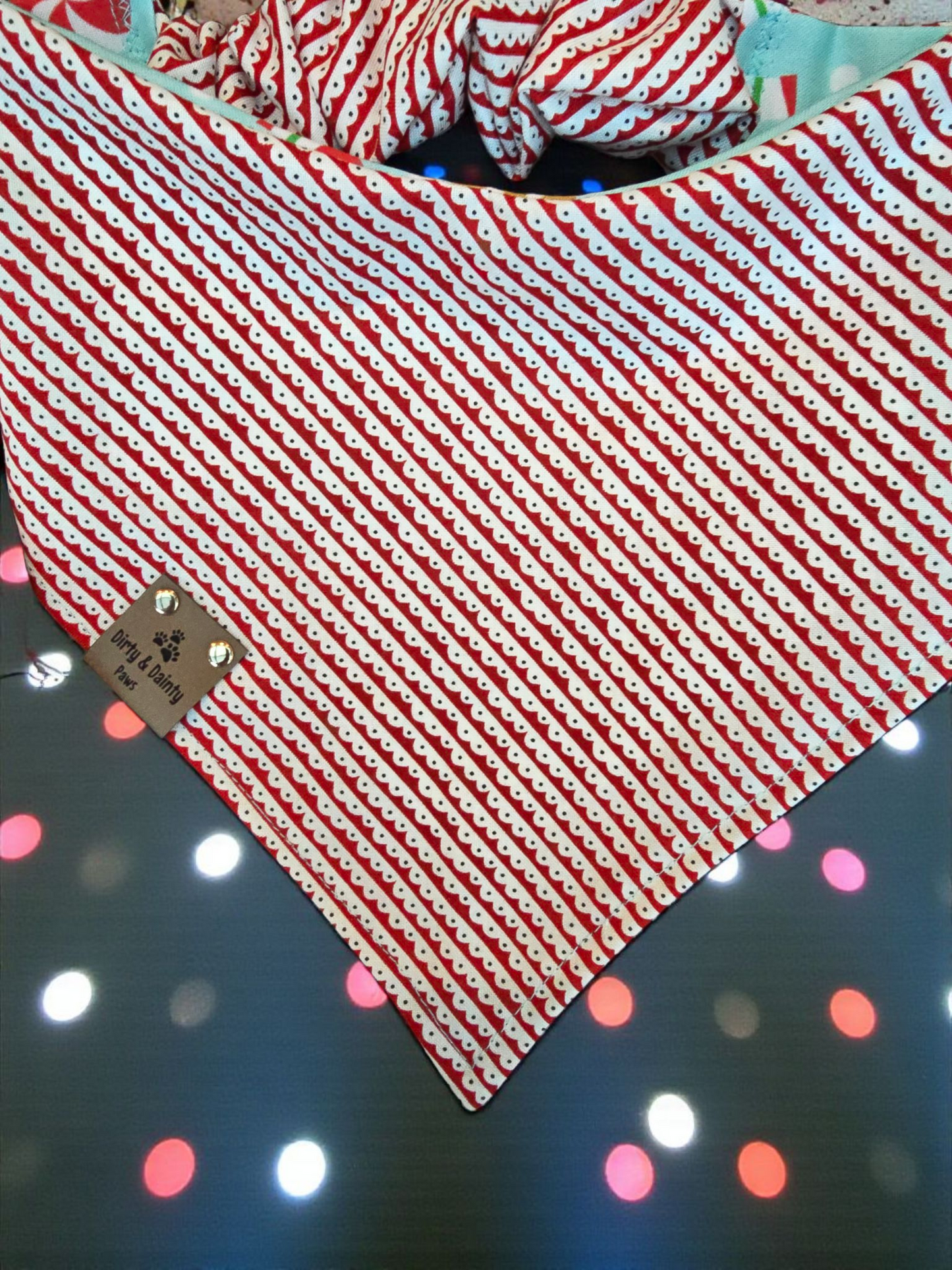 Gingerbread Treats Reversible Scrunchie Dog Bandana | Santa’s Helper or Gingerbread House Print