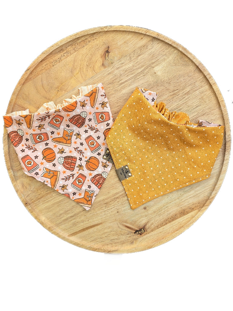 Cozy Fall| Stripes| Polka Dots Cozy Cotton Reversible Scrunchie Dog Bandana