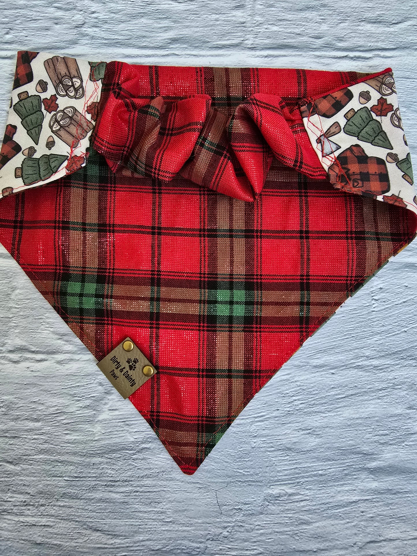 Lumberjack | Red Shimmer Plaid or Red and Black Buffalo Plaid Reversible Scrunchie Dog Bandana