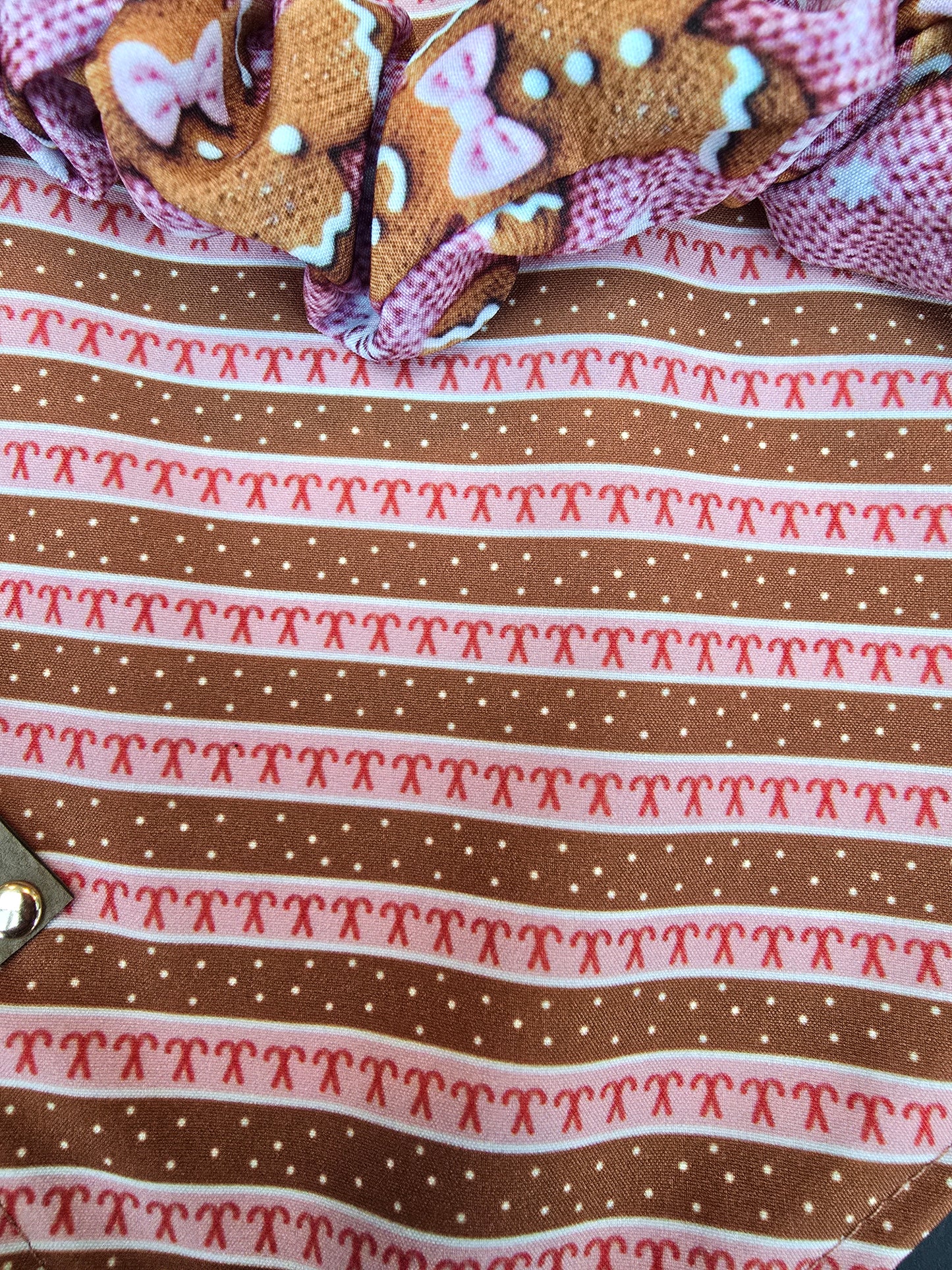 3D Embroidered Gingerbread Man & Candy Canes ZoomieProof™ Dog Bandana – Reversible Scrunchie Bandana  Holiday Accessory
