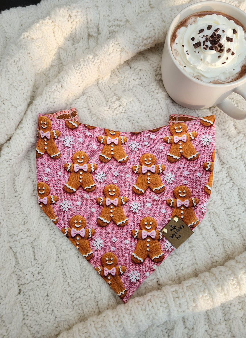 3D Embroidered Gingerbread Man & Candy Canes ZoomieProof™ Dog Bandana – Reversible Scrunchie Bandana  Holiday Accessory