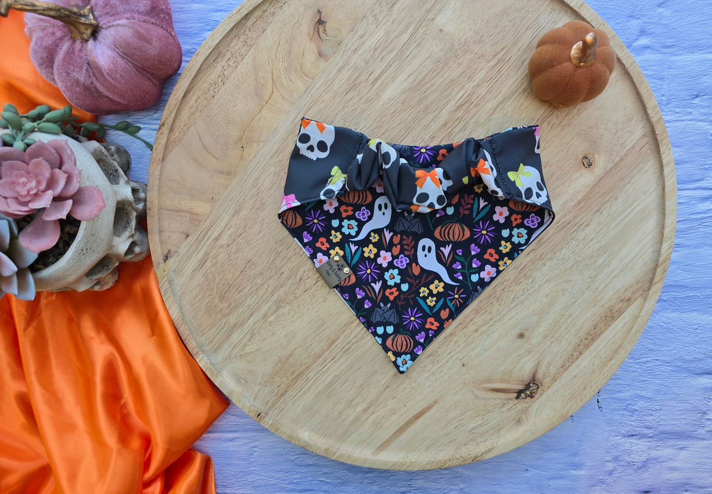 Skull| Spooky Garden Reversible Scrunchie Dog Bandana