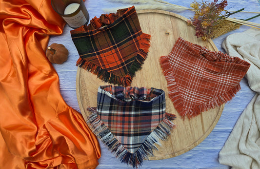 Hand-Fringed Fall Scrunchie Dog Bandanas