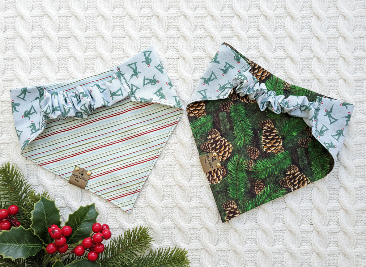Toy Soldier| Stripes| Pinecone Cozy Cotton|Toy Soldier & Pinecone Reversible Dog Bandana