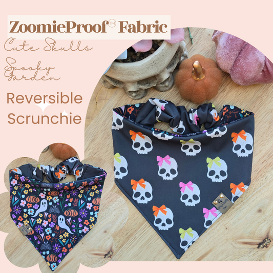 Skull| Spooky Garden Reversible Scrunchie Dog Bandana